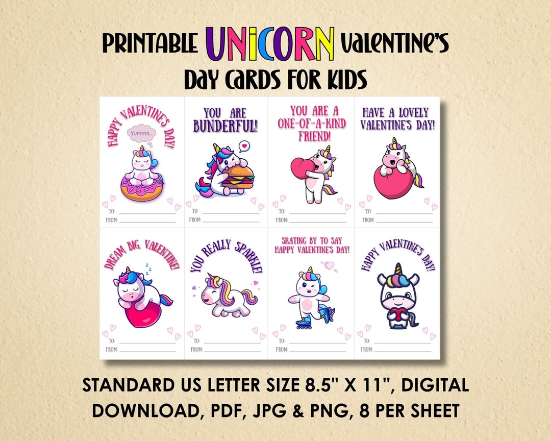 Printable Unicorn Valentine's Day Cards for Classmates, Digital ...
