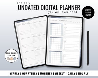 Undated Digital Planner: Yearly, Quarterly, Weekly Layouts (PDF)