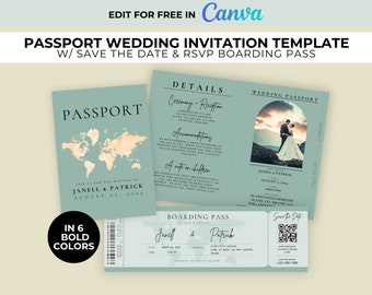 Passport Wedding Invitation Template: Destination Wedding Boarding Pass (Digital Download)
