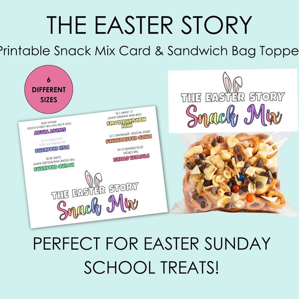 The Easter Story Snack Mix Printable Treat Bag Topper and Snack Card, Easter Sunday School Printable Snack Card for Preschool Kids