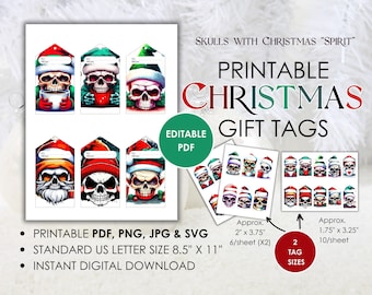 Christmas Skull Gift Tags: Santa Skulls, Coffee (Digital Download)