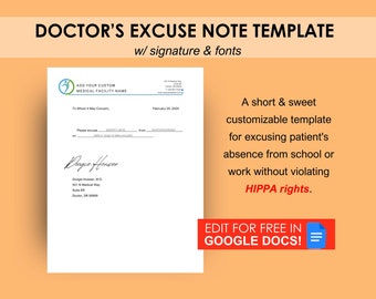 Editable Doctor's Excuse Template: Medical Note (Google Docs)
