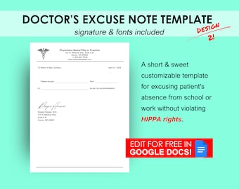 Editable Doctor's Excuse Template: Medical Note (Google Docs)