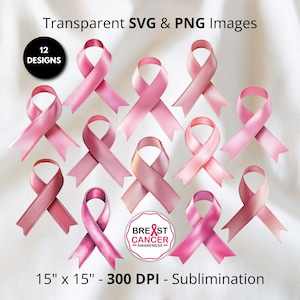 乳がんリボン ベクター クリップアート バンドル、ピンクリボン SVG および PNG、商用利用無料、デジタル ダウンロード