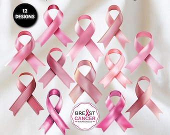 Pink Breast Cancer Ribbon Clipart Bundle: SVG & PNG Designs (Digital Download)