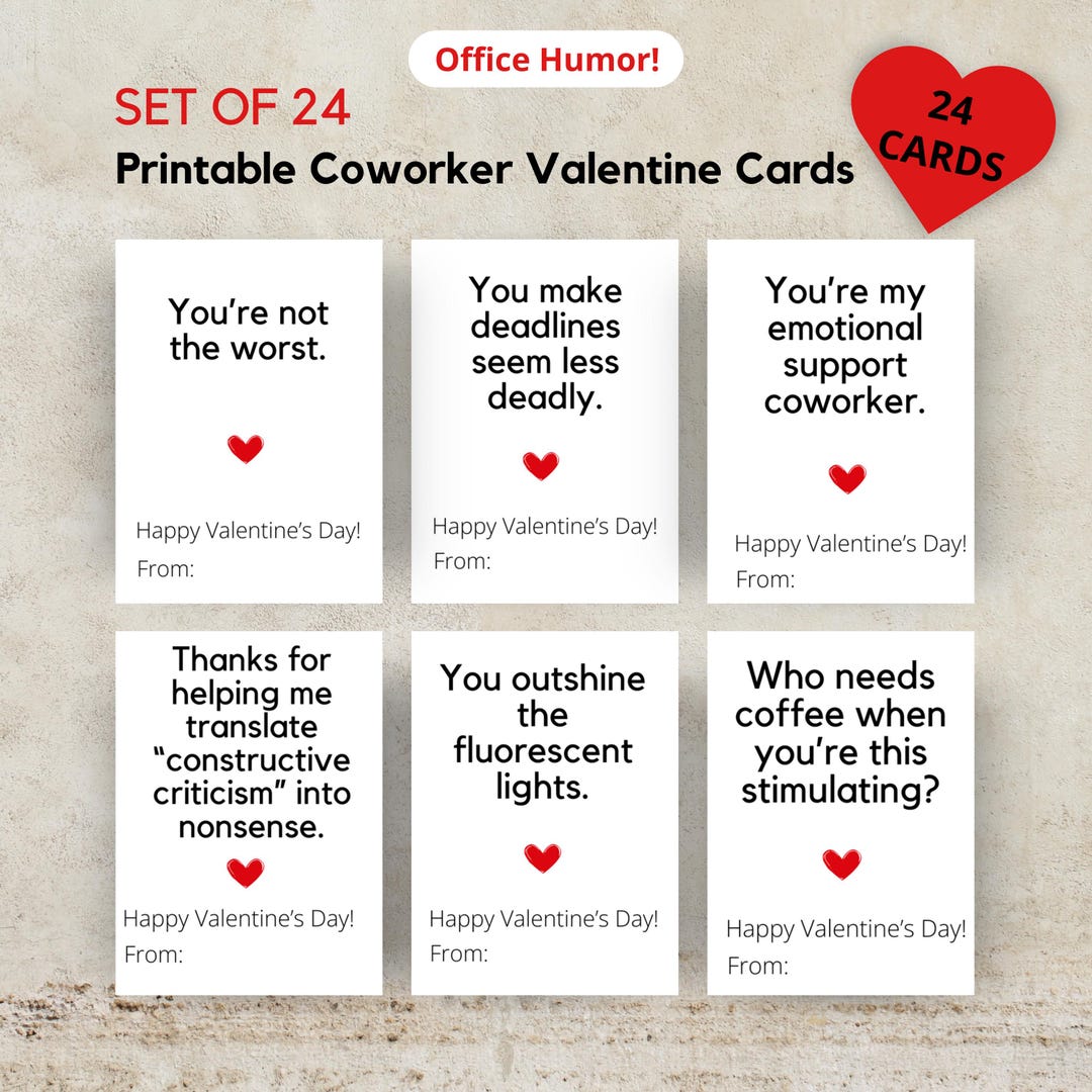 Funny Coworker Valentines, Printable Valentine Exchange Cards for Work ...