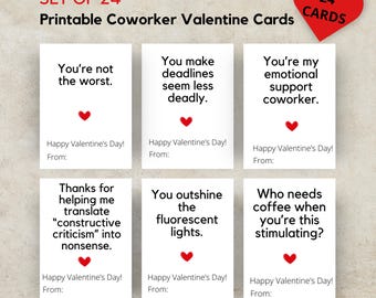 Funny Coworker Valentine Cards: Office Humor, Set of 24 (PDF)