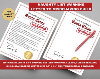 Editable Naughty List Warning Letter from Santa (Digital Download)