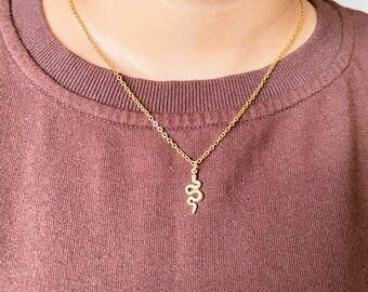 Gold snake pendant necklace for men or women / serpent charm necklace / stainless steel waterproof pendant necklace / men's snake necklace