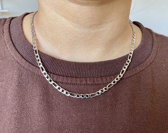 silver 4mm figaro chain necklace for men or women / Men's chain necklace / stainless steel water safe / men's gold chain necklace