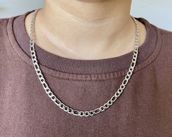 silver 5mm figaro chain necklace for men or women / Men's chain necklace / stainless steel water safe / men's gold chain necklace