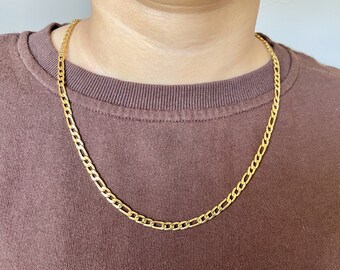 gold 4mm figaro chain necklace for men or women / Men's chain necklace /  stainless steel water safe / men's gold chain necklace