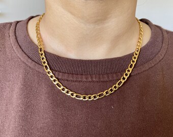 Men's chain necklace / gold 5mm figaro chain necklace for men or women / stainless steel water safe / men's gold chain necklace