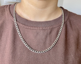 silver 5mm cuban curb link chain necklace for men or women / stainless steel water safe non tarnish chain / men's chain / gift for him