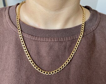 gold 5mm cuban curb link chain necklace for men or women / stainless steel water safe non tarnish chain / men's chain / gift for him / gift