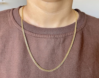 Gold 3mm cuban curb link chain necklace for men or women / stainless steel water safe non tarnish chain / men's chain / gift for him / gift