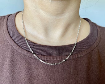 silver 2mm rolo chain necklace for women or men / stainless steel waterproof chain / gold and silver necklace/ Men's chain or Women's chain