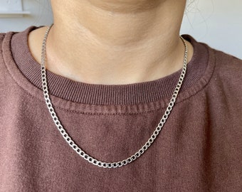 silver 4mm cuban curb link chain necklace for men or women / stainless steel water safe non tarnish chain / men's chain / gift for him her