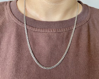 Silver 3mm cuban curb chain necklace for men or women / stainless steel water safe non tarnish chain /  silver men's chain / gift for him