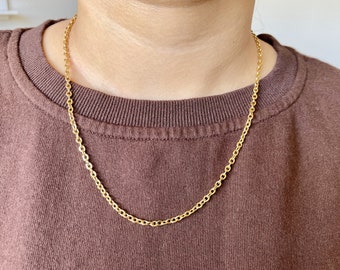 Men's chain or Women's chain / gold 3mm rolo chain necklace for women or men / stainless steel waterproof chain / gold and silver necklace