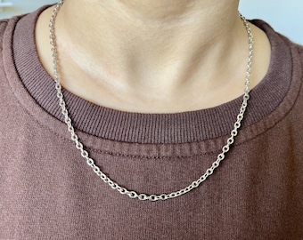 Men's chain or Women's chain / silver 3mm rolo chain necklace for women or men / stainless steel waterproof chain / gold and silver necklace