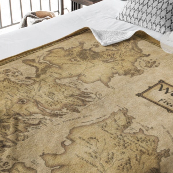 Westeros Map of the Seven Kingdoms Velveteen Plush Blanket - Perfect Gift for Game of Thrones & House of the Dragon Fans - Bedroom Decor