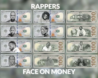 Drake Kanye Kendrick Travis ASAP J Cole rapper bundle, fake money, face on money, party money, funny money, 100 dollar bill, Game money prop