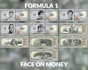 Lando Verstappen Hamilton Leclerc Ricciardo Formula One Bundle, fake money, face on money party money funny money 100 dollar bill Game money