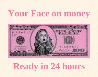 Pink 100 Dollar Bill, Custom Game Party Play Money, Your Face on Money, Printable Pink Hundred Dollar Bucks