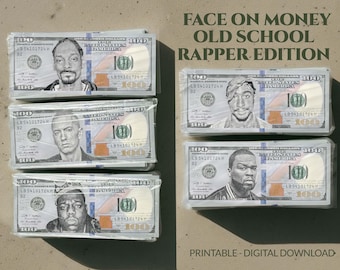 Eminem 50 cent 2 Pac B.I.G. Ice Cube Snoop Dog rapper bundle, fake money, face on money, party money, funny money, 100 dollar bill,Game prop