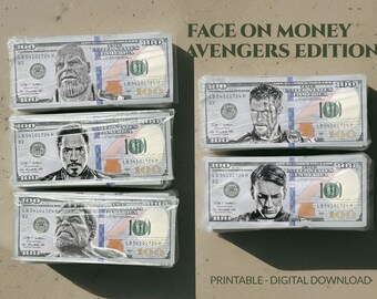 Avengers Fake Money Bundle Printable  100 Dollar Face on Money Art  Superhero Poster Set