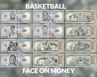 Jordan Kobe LeBron Curry Durant Shaq NBA basketball Bundle, fake money, face on money, party money, funny money, 100 dollar bill, Game money