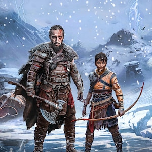 custom god of war portrait | father and son | kratos poster | god of war ragnarok | god of war poster | gaming poster | father s day present