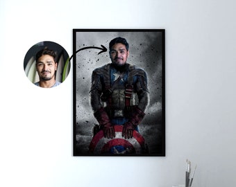 Personalized captain america portrait - custom superhero gift - marvels gifts for men - christmas gift - avengers prints  - digital download