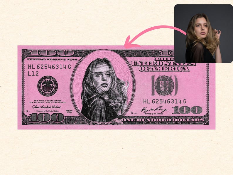 Pink 100 Dollar Bill, Custom Game Party Play Money, Your Face on Money ...