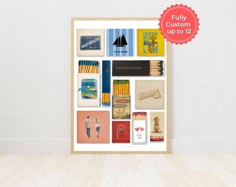 CUSTOM MATCHBOOK ART - Personalized Digital Matchbox Gift - Large Matches Print -Customized Retro Wall Poster - Unique Anniversary Gift
