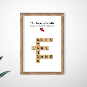 Personalized Scrabble Print, custom letter tile prints, family name art, birthday gift, crosswords puzzle poster, personal gift for him her