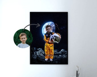 Personalized Astronaut Kid Portrait | Face Swap |  Birthday Gift for Kids | Wall Art Kids Room | Astronaut costume | space themed decor