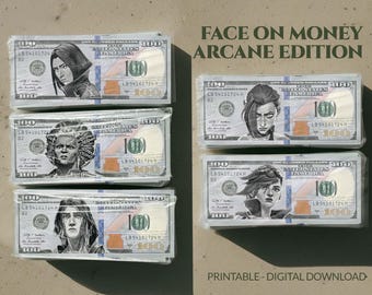 Arcane Fake Money Bundle Printable  100 Dollar Face on Money Art  League of Legends Poster Set