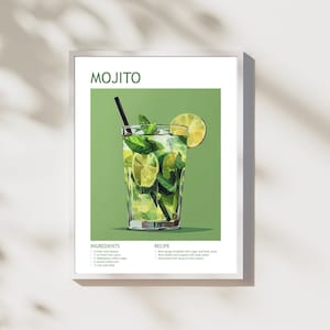 Mojito Cocktail Digital Poster - Cocktail Art Print - Digital Download PRINTABLE Wall Art