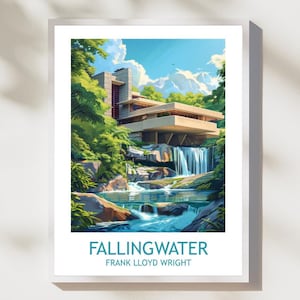 Fallingwater von Frank lllloyd Wright Poster | Architekturdruck | Modernist Wandkunst | Mid-Century Home Décor, hochwertiges Poster