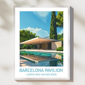 Barcelona Pavillon Architekturdruck, Ludwig Mies van der Rohe, Moderne Architektur Wandkunst, Minimalistisches Wohndekor