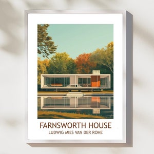 Farnswertiges Haus von Ludwig Mies van der Rohe Poster–Modernistische Architektur Druck–Minimalistische Kunst–Bauhaus Wandkunst–Architectural Home Decor