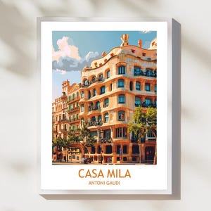 Casa Milà Poster - Antoni Gaudí Architektur Druck - Barcelona Wandkunst - Moderne Gebäude Illustration - Spanien Reise Dekor