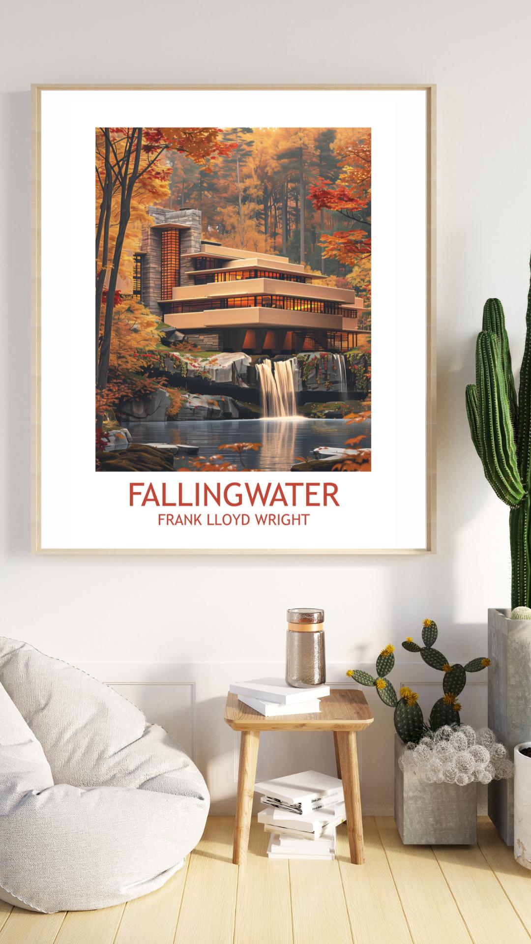 Fallingwater Poster: Frank Lloyd Wright Modern Architecture Wall Art - Etsy
