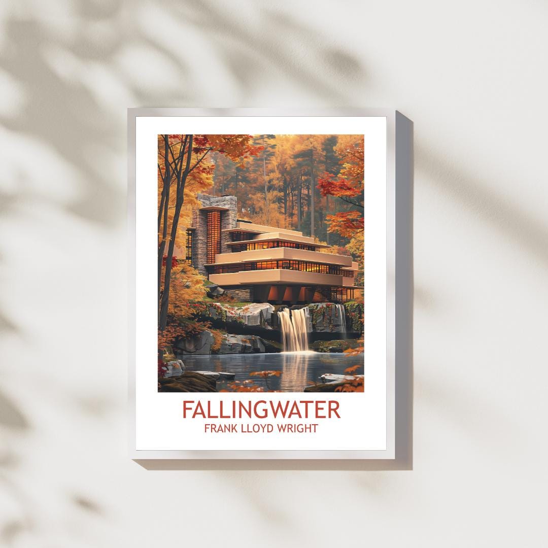 Fallingwater Poster: Frank Lloyd Wright Modern Architecture Wall Art - Etsy