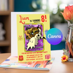 Invitation d'anniversaire Pokémon modifiable et carte de remerciement, invitation de fête d'anniversaire imprimable sur toile, fête d'anniversaire, Mimikyu