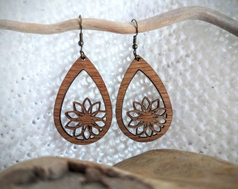 floral wood earrings