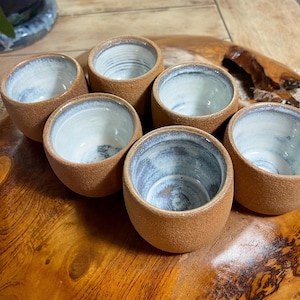 4oz Cortado-style Ceramic Cappuccino or Espresso Cup, Handleless Mug, Handmade Pottery Coffee Cup, Unglazed exterior.