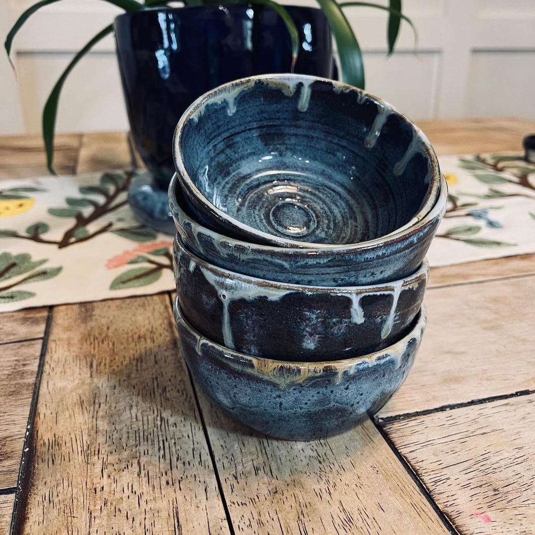 Rustic Small Bowl Set of 4 Handmade Ceramic Bowls – Stone Blue Light Blue | Small Serving ...